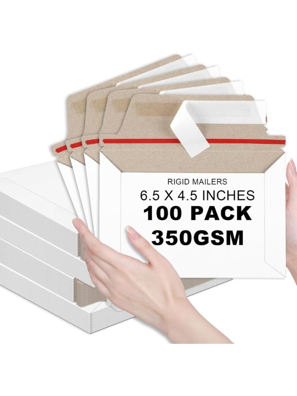 100 Pcs Self-Sealing Rigid Mailers 6.5x4.5 for Shipping Photos, Documents